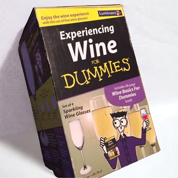 LUMINARC Wine for Dummies Gift Set 4 Wine Glasses + Basics Book Party - Picture 1 of 6